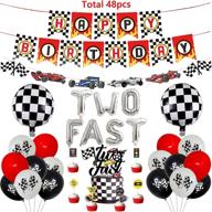 🏎️ rev up the fun: 48 pcs two fast racing car birthday party supplies with checkered banner, flags, balloons, and cake toppers for kids логотип