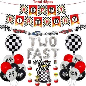 img 4 attached to 🏎️ Rev Up the Fun: 48 Pcs Two Fast Racing Car Birthday Party Supplies with Checkered Banner, Flags, Balloons, and Cake Toppers for Kids