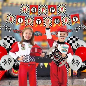 img 1 attached to 🏎️ Rev Up the Fun: 48 Pcs Two Fast Racing Car Birthday Party Supplies with Checkered Banner, Flags, Balloons, and Cake Toppers for Kids