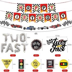 img 3 attached to 🏎️ Rev Up the Fun: 48 Pcs Two Fast Racing Car Birthday Party Supplies with Checkered Banner, Flags, Balloons, and Cake Toppers for Kids