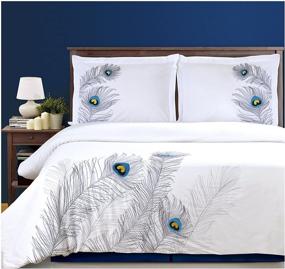 img 1 attached to 🦚 Superior Embroidered Peacock Duvet Cover Set, Long-Staple Cotton, King/Cal King Size, Silver
