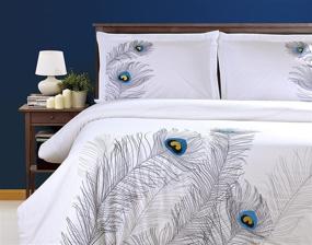 img 2 attached to 🦚 Superior Embroidered Peacock Duvet Cover Set, Long-Staple Cotton, King/Cal King Size, Silver