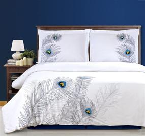 img 3 attached to 🦚 Superior Embroidered Peacock Duvet Cover Set, Long-Staple Cotton, King/Cal King Size, Silver
