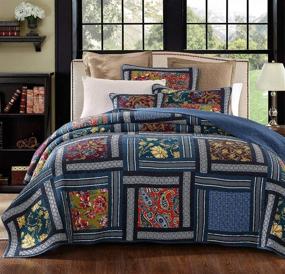 img 4 attached to 🌸 YAYIDAY Patchwork Bedspread Quilt Sets Queen Size - Bohemian Floral Pattern Bed Cover with Shams: Reversible & Modern Quilted Stitched Coverlet