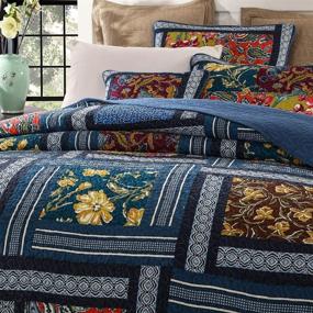 img 1 attached to 🌸 YAYIDAY Patchwork Bedspread Quilt Sets Queen Size - Bohemian Floral Pattern Bed Cover with Shams: Reversible & Modern Quilted Stitched Coverlet