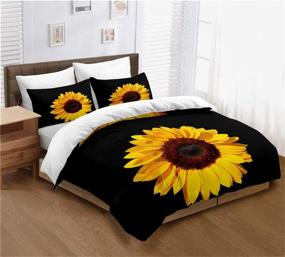 img 4 attached to 🌻 AYIGU 3-Piece Sunflower Duvet Cover Set (1 Duvet Cover + 2 Pillowcases) Full Size Breathable Black and Yellow Petal Bedding Sets - Room Decor for Kids, Children, Girls, Boys, Teens