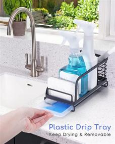 img 3 attached to ODesign Kitchen Sink Organizer with Drain Pan Tray - Black Stainless Steel Rustproof Sponge Brush Holder Sink Caddy Countertop