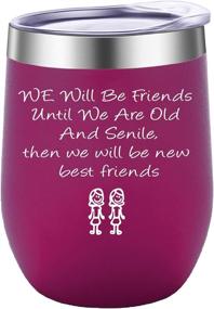 img 4 attached to 🍷 Pufuny Best Friend Wine Glass Mug - 12 oz Fuchsia, Perfect Gifts for Women on Christmas or Birthday, Ensuring Friendship Until We're Old and Senile