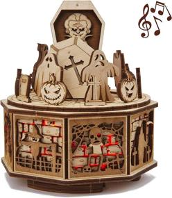 img 4 attached to 🎃 Enchanting Melodies: Wood Trick Halloween Wooden Music Box