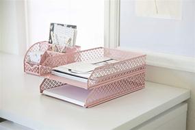 img 3 attached to 📚 Blu Monaco Pink Desk Organizer - Stackable Paper Tray Set of 2 - Metal Two Tier Tray - Stackable Letter Tray - Inbox Tray Holder for Desk