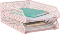 📚 blu monaco pink desk organizer - stackable paper tray set of 2 - metal two tier tray - stackable letter tray - inbox tray holder for desk logo