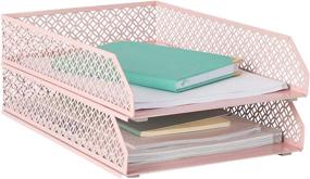 img 4 attached to 📚 Blu Monaco Pink Desk Organizer - Stackable Paper Tray Set of 2 - Metal Two Tier Tray - Stackable Letter Tray - Inbox Tray Holder for Desk