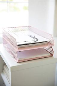 img 2 attached to 📚 Blu Monaco Pink Desk Organizer - Stackable Paper Tray Set of 2 - Metal Two Tier Tray - Stackable Letter Tray - Inbox Tray Holder for Desk