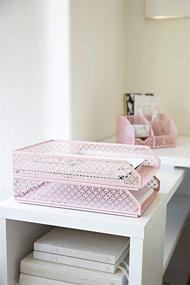 img 1 attached to 📚 Blu Monaco Pink Desk Organizer - Stackable Paper Tray Set of 2 - Metal Two Tier Tray - Stackable Letter Tray - Inbox Tray Holder for Desk