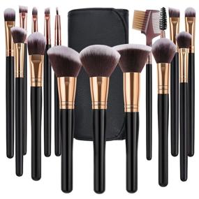 img 4 attached to 💄 SOLVE Makeup Brushes Set - 16 Pcs Premium Synthetic Foundation Blending Blush Concealer Eye Shadow Makeup Brush Kit with Leather Travel Bag, Black/Rose Gold