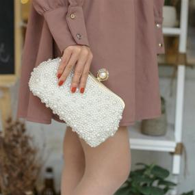 img 2 attached to 👛 TOIHSUAN Women's Pearl Beaded Cream Evening Clutches Bags for Wedding - with shoulder strap, 22cm x 8cm x 12cm
