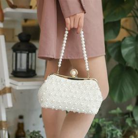 img 1 attached to 👛 TOIHSUAN Women's Pearl Beaded Cream Evening Clutches Bags for Wedding - with shoulder strap, 22cm x 8cm x 12cm