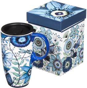 img 2 attached to ☕ Stylish Indigo Floral and Butterfly Ceramic Travel Coffee Mug - 17oz