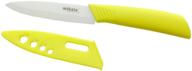 mikale 4 inch ceramic fruit knife - light yellow handle, sheath & white blade logo