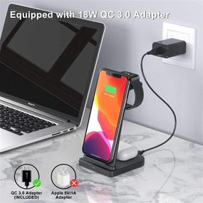 img 1 attached to 🔌 Teyomi 3 in 1 Wireless Charging Station: Fast Charger for iPhone 12/11/11 Pro, Apple Watch, Airpods Pro- Qi-Certified with QC3.0 Adapter