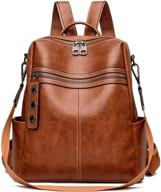 brown fashion convertible bookbag: small leather women's backpack purse for ladies - multi-purpose shoulder handbag, travel bag, satchel, rucksack, sling bag (faux leather brown) logo