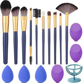 img 4 attached to 🖌️ Lunasea Premium Synthetic Makeup Brush Set for Foundation, Face Powder, Blush, Concealers, and Eyeshadow - Complete Makeup Brush Kit with Beauty Blender Sponge Holder (10+6pcs)