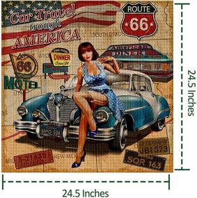 img 3 attached to StitChic Cross Stitch Stamped Kit, Preprinted Embroidery 11 Count, Pre-Stamped Printed DIY Cotton Canvas Aida, 25x25 Inches, Route 66 Retro Nostalgic Americana Roadmap License Plate Scene