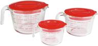 🥣 doonmi- set of 3 premium glass measuring cups with red lid (1 cup, 2 cup, 4 cup) – microwave, oven, and freezer safe for cooking and baking logo