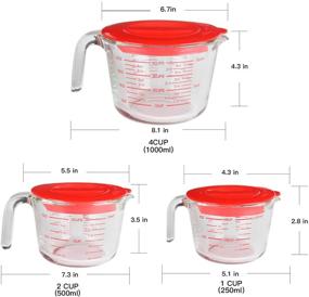 img 3 attached to 🥣 Doonmi- Set of 3 Premium Glass Measuring Cups with Red Lid (1 Cup, 2 Cup, 4 Cup) – Microwave, Oven, and Freezer Safe for Cooking and Baking