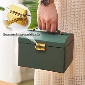 img 1 attached to 📦 Green PU Leather Jewelry Box Organizer for Women and Girls - Medium Sized 3 Layer Storage Box with Lock, Removable Tray, and Compartments for Necklaces, Earrings, Rings, and Bracelets