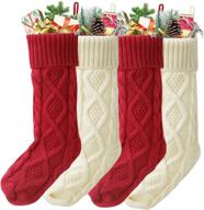 uhdod set of 4, 18 inches large rustic cable knit 🎄 christmas stockings - xmas stocking set for party decorations, ivory white and burgundy логотип