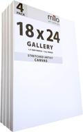 🖼️ milo stretched artist canvas 18x24" - 4 pack, 1.5” thick gallery profile, 11 oz primed large canvases for painting - ready to paint art supplies for acrylic, oil, mixed media logo