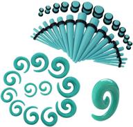 crazypiercing turquoise spiral & straight taper stretching gauges kit with turquoise acrylic plug set - 54 pieces logo