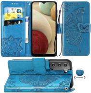 🦋 cmeka galaxy s21 wallet case with magnetic closure, 3d embossed butterfly design, card slots, kickstand, soft tpu protective flip cover - blue (6.2 inch) logo