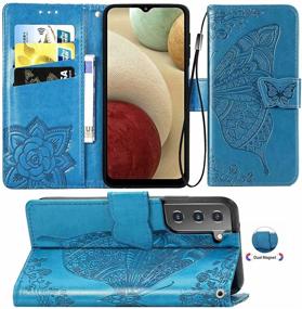 img 4 attached to 🦋 CMeka Galaxy S21 Wallet Case with Magnetic Closure, 3D Embossed Butterfly Design, Card Slots, Kickstand, Soft TPU Protective Flip Cover - Blue (6.2 Inch)