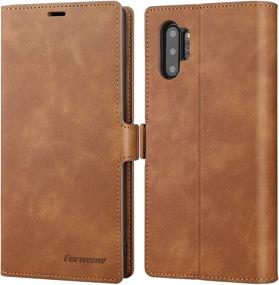 img 4 attached to 👜 Premium Leather Wallet Case for Samsung Galaxy Note 10 Plus 6.8”, Folio Flip Case with Kickstand, Card Holder Slots, Screen Protector, and Shockproof Protective Cover - Brown