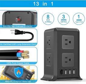 img 3 attached to Advanced Power Strip: Surge Protector Tower with USB C, 8 Outlets & 4 USB Ports for Home, Office, Travel