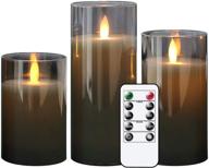 🕯️ 10-key remote control led flameless flickering candles - real wax moving wick pillar glass candles for christmas festival wedding home party decor, gray (pack of 3) логотип