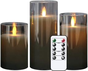 img 4 attached to 🕯️ 10-Key Remote Control LED Flameless Flickering Candles - Real Wax Moving Wick Pillar Glass Candles for Christmas Festival Wedding Home Party Decor, Gray (Pack of 3)