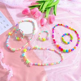 img 2 attached to 🎀 BigOtters Little Girls Necklace Bracelet: Colorful Beaded Jewelry Sets for Pretend Play and Parties - Perfect Kids Gift and Dress-Up Accessory