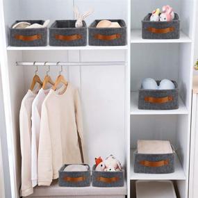 img 1 attached to 🧺 Compact Felt Storage Baskets - Stylish, Collapsible, and Ideal for Shelves, Closet, Media, and More - Grey Narrow Fabric Baskets for Organizing Chargers, Cables, Makeup, and Cellphone