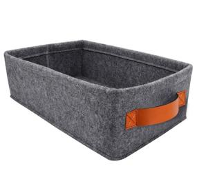 img 4 attached to 🧺 Compact Felt Storage Baskets - Stylish, Collapsible, and Ideal for Shelves, Closet, Media, and More - Grey Narrow Fabric Baskets for Organizing Chargers, Cables, Makeup, and Cellphone