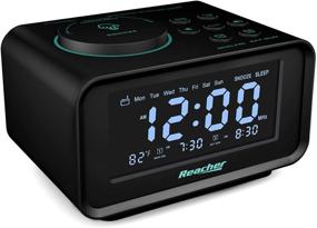 img 4 attached to 🕒 Часы будильника REACHER Small Digital Alarm Clock Radio - Два порта USB для зарядки, диммер, термометр, 6 звуков громкости, таймер сна - Идеально для спальни - Черные