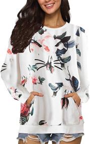 img 4 attached to 🐱 ROMWE Women's Cat Print Lightweight Sweatshirt: Long Sleeve Casual Pullover for Effortless Style