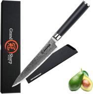 grandsharp pro 6-inch utility paring knife: damascus vg10 blade for precise fruit cutting, kitchen cutlery with ergonomic g10 black handle - high carbon stainless steel 67-layer chef knife in gift box logo