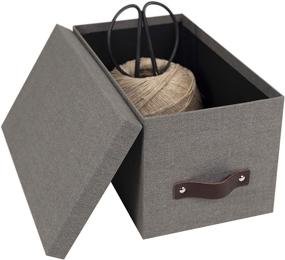 img 1 attached to 📦 Bigso Silvia Organizational Storage Box in Canvas Gray: Durable Fiberboard with Leather Handle, Ideal for Stylish Organization, 5.9 x 6.5 x 11.6 Inches