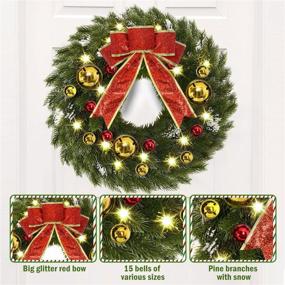 img 2 attached to 🎄 YoleShy 17 Inch Battery Operated Pre-lit Christmas Wreath with Hanger, Bow, and Bells - Christmas Decorations for Window, Front Door, Wall, and Fireplace