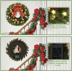 img 1 attached to 🎄 YoleShy 17 Inch Battery Operated Pre-lit Christmas Wreath with Hanger, Bow, and Bells - Christmas Decorations for Window, Front Door, Wall, and Fireplace