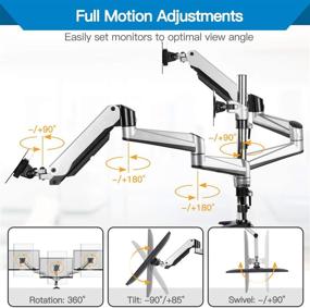 img 1 attached to 💻 Максимизируйте производительность с тройной мониторной стойкой HUANUO - полнофункциональным газовым амортизатором для плоских/изогнутых ЖК-мониторов 17-32 дюйма - Крепление на зажиме и гайке - Серебро