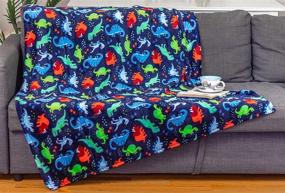 img 2 attached to 🦖 Kids Blue Dino Throw Blanket - Cute Dinosaur Design - 50x60 Soft Fleece - Ideal for Sofa, Couch, or Bed